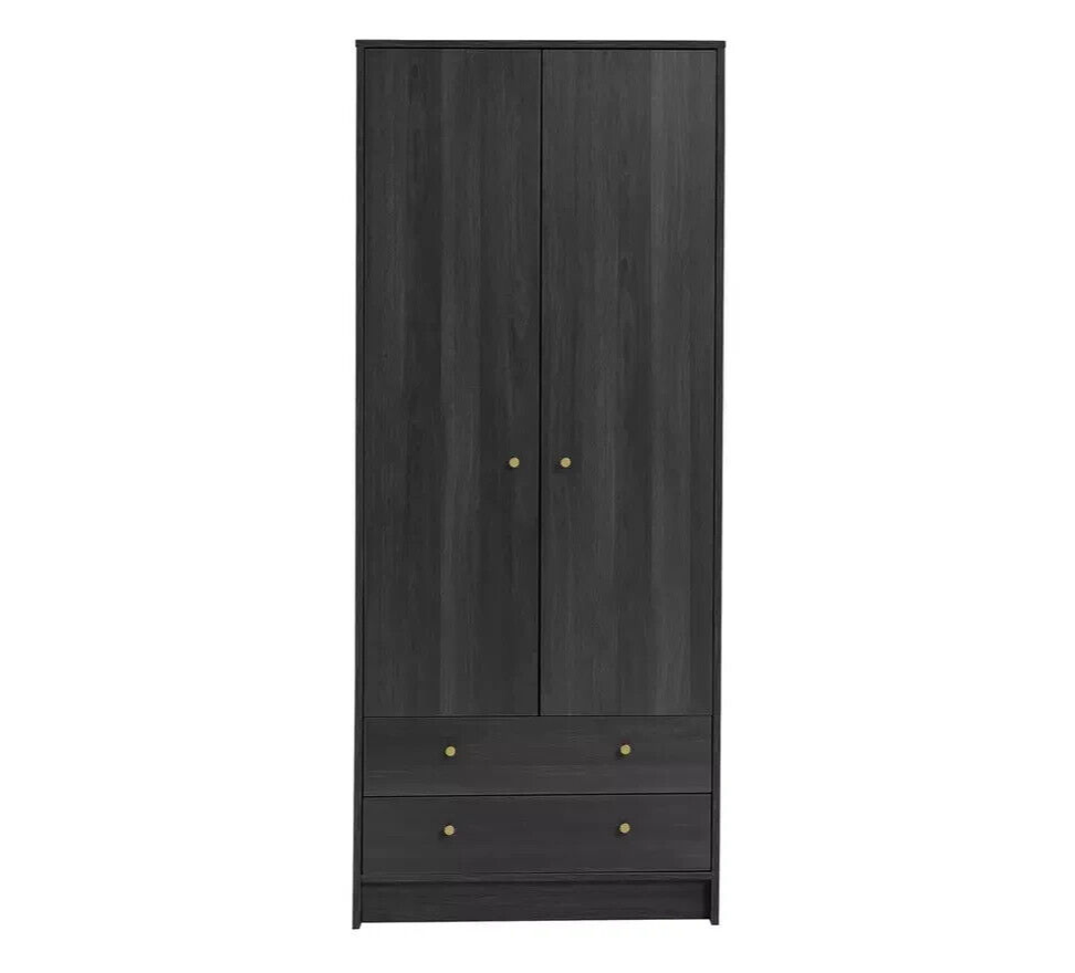 Malibu 2 Door 2 Drawer Wardrobe - Black Brown