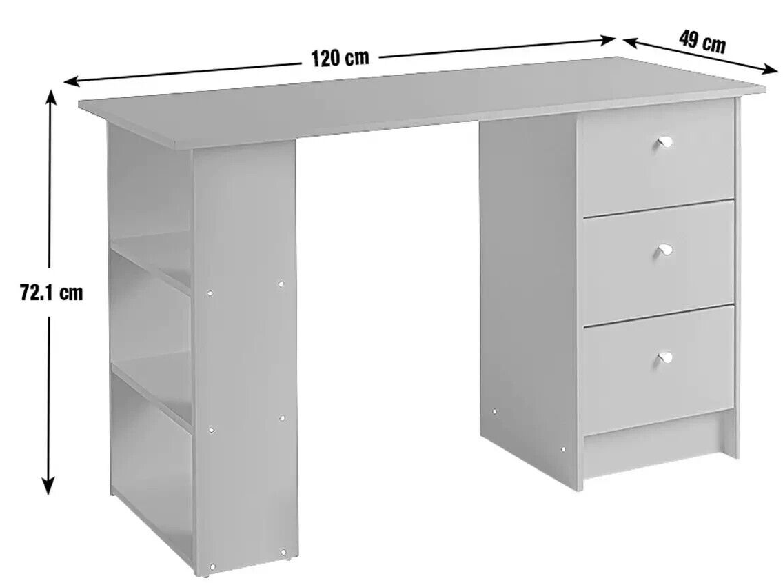 Home Malibu 3 Drawer Office Desk - Grey | Compact Desk for Work or Home Office