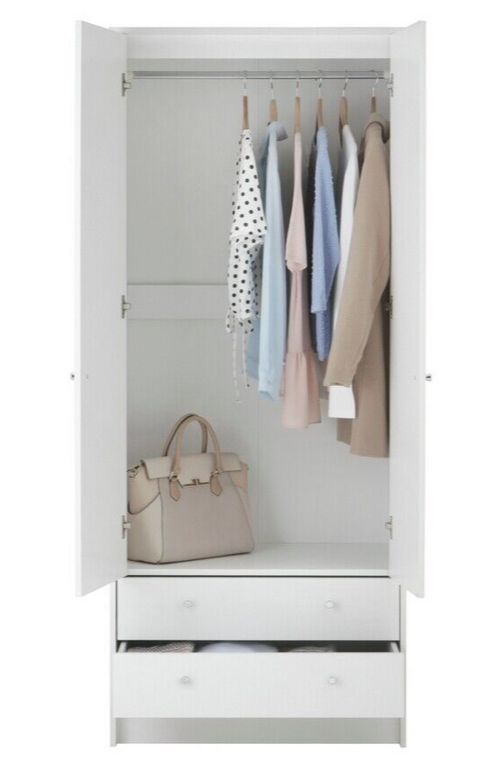 Malibu 2 Door 2 Drawer Wardrobe - White | Spacious Cupboard