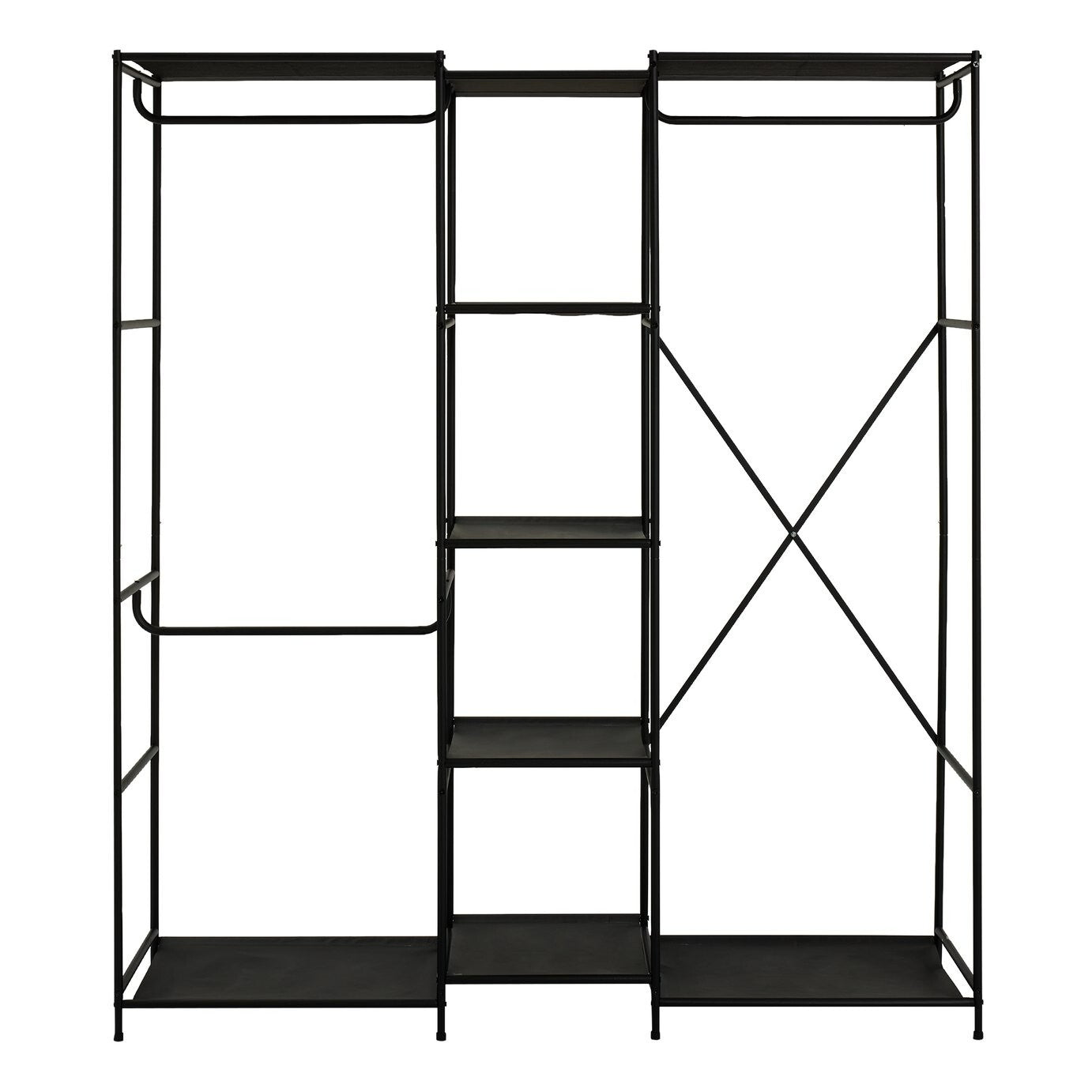 Spencer 3 Rail 6 Shelf Wardrobe - Black