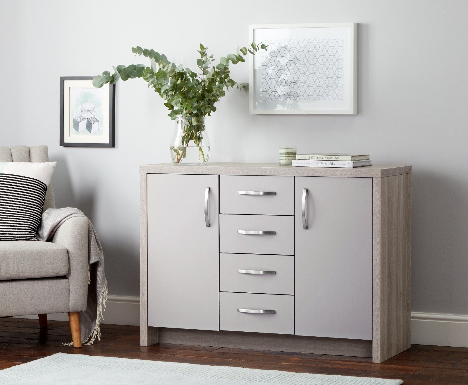 Venice 2 Door 4 Drawer Sideboard - Grey | Living Room Storage Cabinet & Drawers