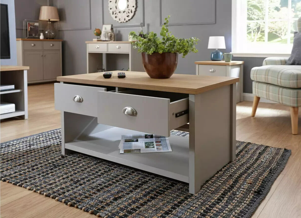 GFW Lancaster 2 Drawer Coffee Table - Grey