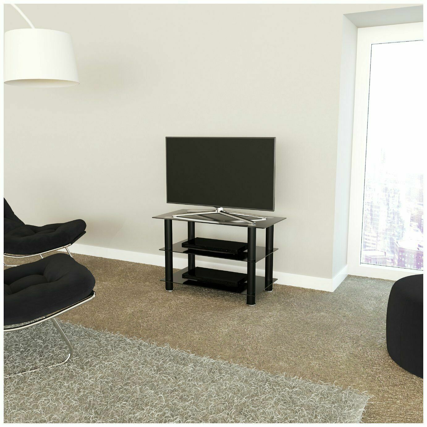AVF TV Stand With Storage in Black - Up to 40 Inch TV Unit Glass - 80cm Wide