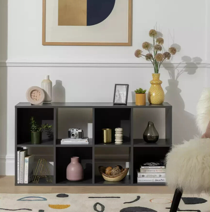 Home Squares 8 Cube Storage Unit Dark Grey | Organizer Shelf for Living Room