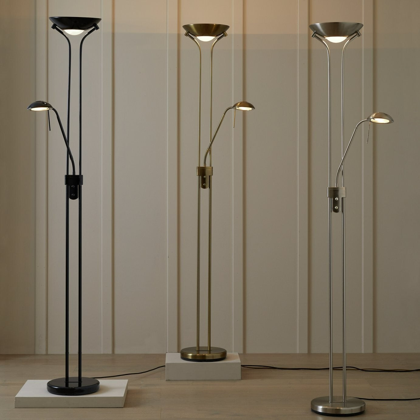 Father & Child Uplighter Floor Lamp Black | Adjustable Reading Light Modern Home