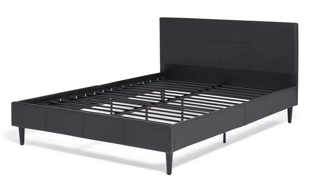 Skylar Modern Double Bed Frame Metal Slats For Bedroom 4FT6 With Mattress- Black