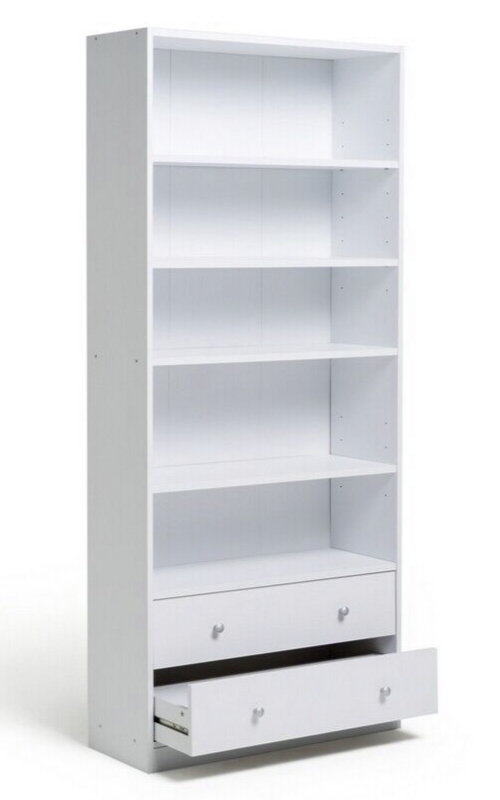 Maine 5 Shelf Bookcase With 2 Drawers Storage Unit Display Cabinet - White