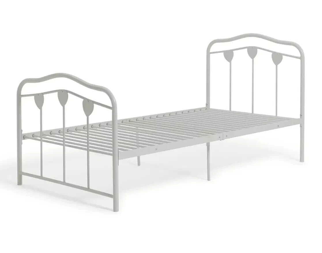 Hearts Single Metal Bed Frame - White ( B Grade 21231 )