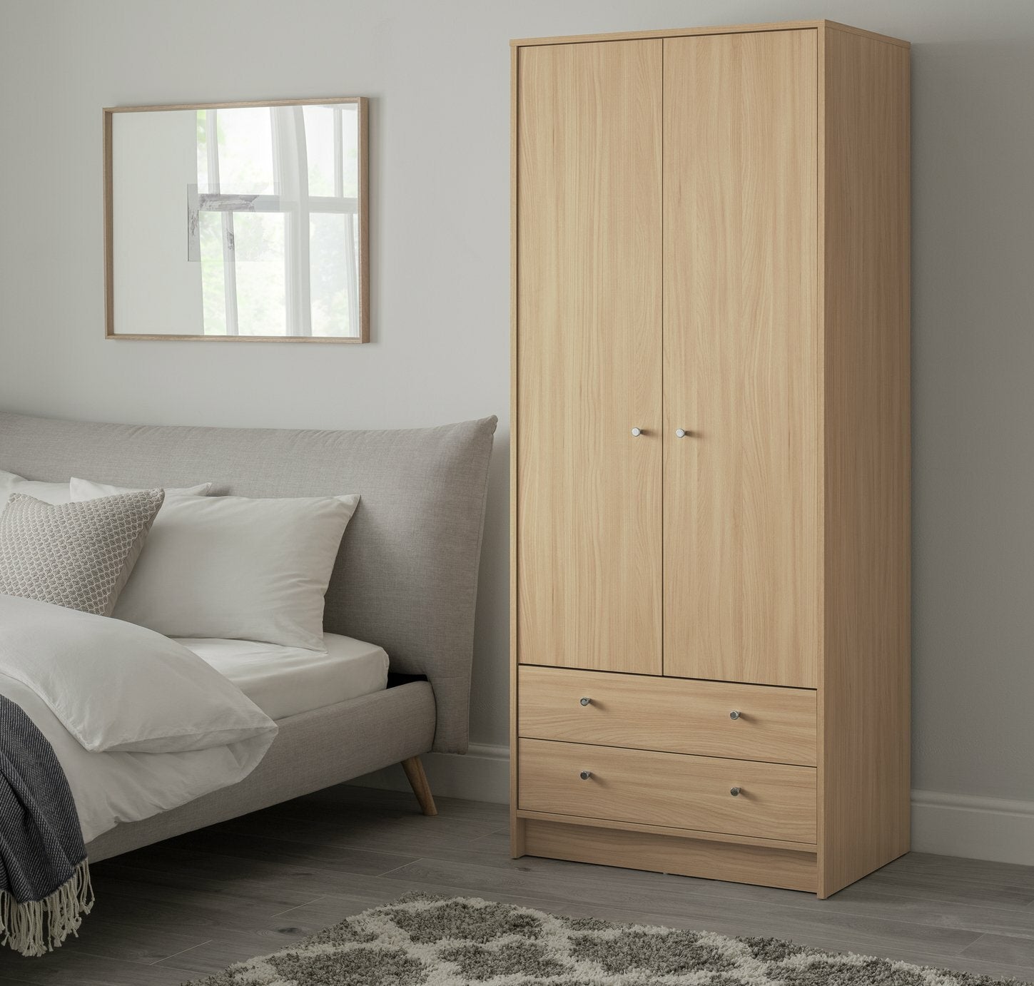 Malibu 2 Door 2 Drawer Wardrobe - Beech Effect |Bedroom Storage Unit for Clothes