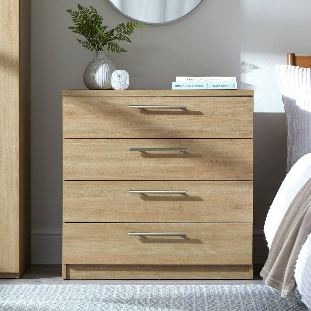 Home Brisbane 4 Drawer Chest Oak | Dresser for Bedroom Living Room ( B Grade )
