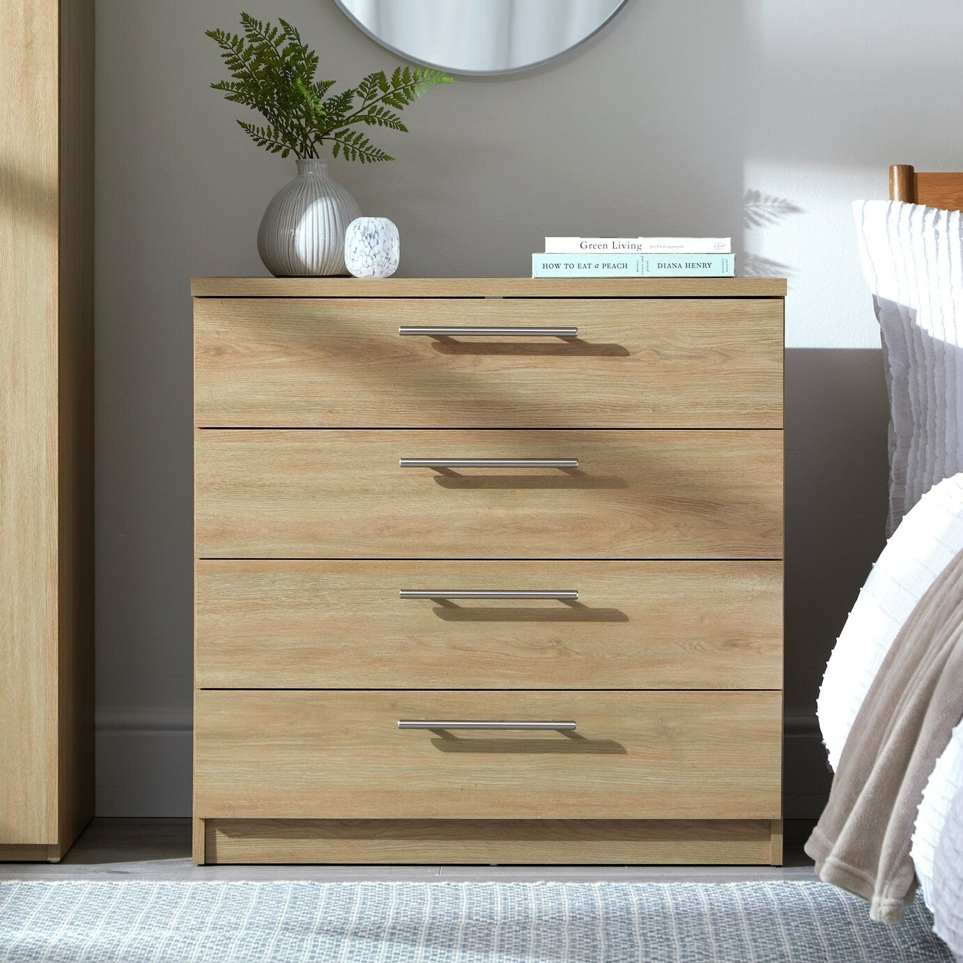 Home Brisbane 4 Drawer Chest Oak | Dresser for Bedroom Living Room ( B Grade )