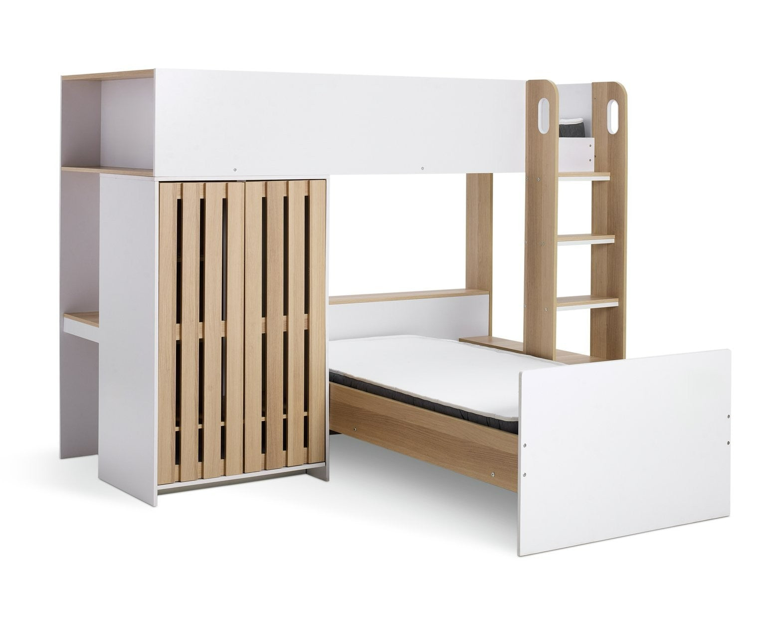 Norah L Shaped Single Bunk Bed- White & Oak | bunk bed for small room