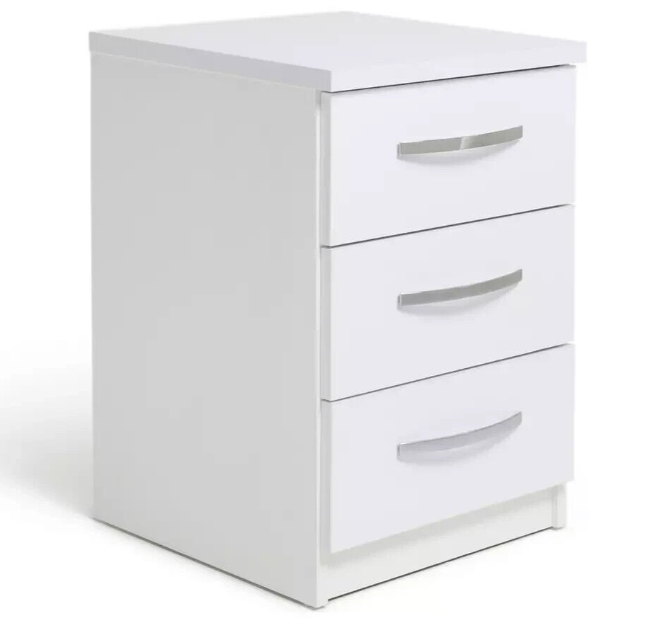Hallingford 3 Drawer Bedside Table -White Gloss