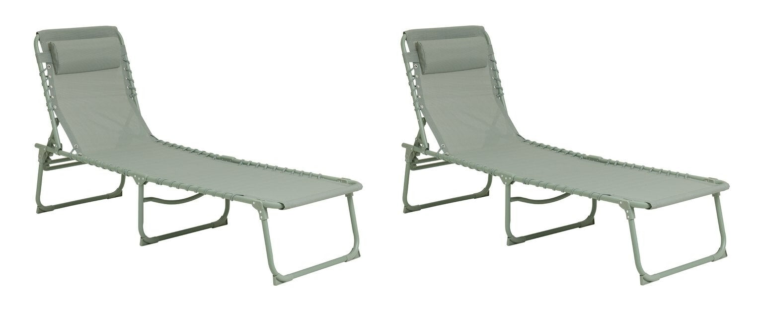 Home Set of 2 Folding Metal Sun Loungers - Green