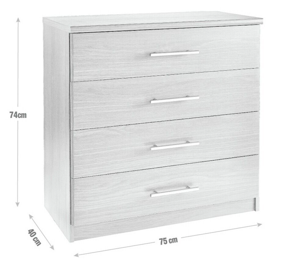 Normandy 4 Drawer Chest Oak Effect | Compact Bedroom Storage Unit with Metal Han