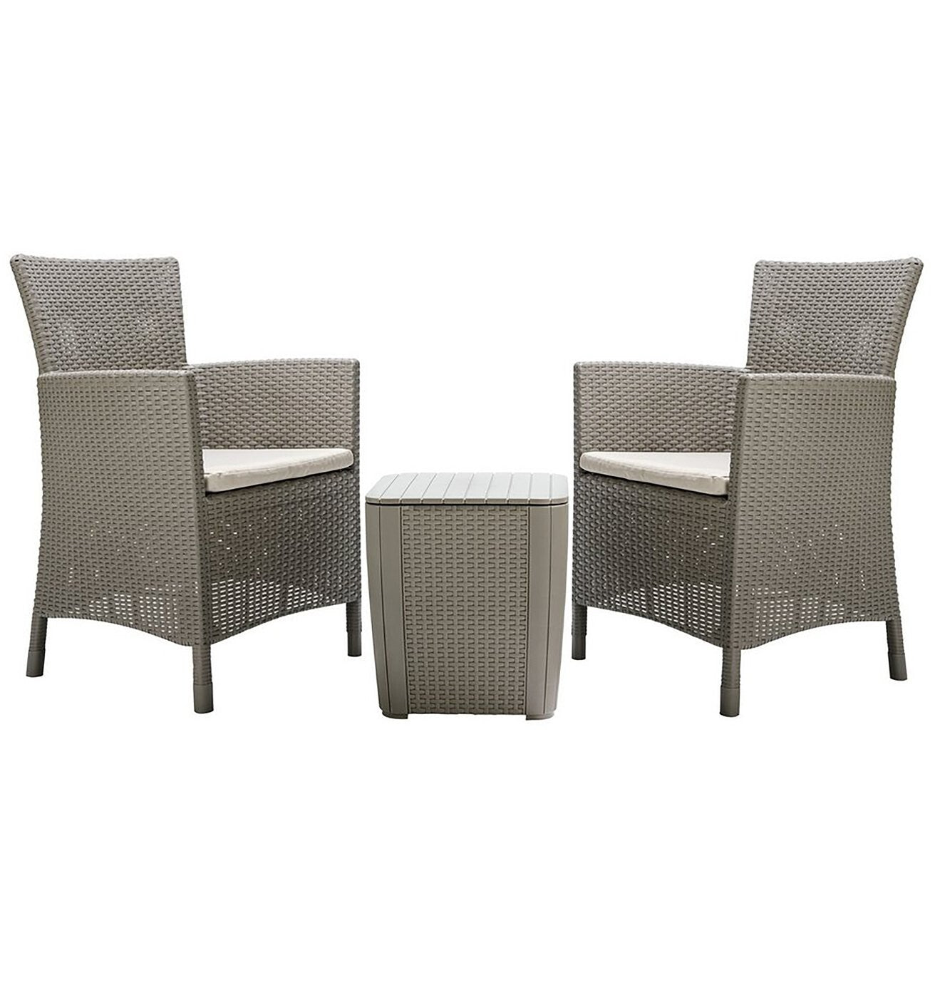 Keter Iowa 2 Seater Rattan Effect Garden Bistro Set Cream | Outdoor Patio Set