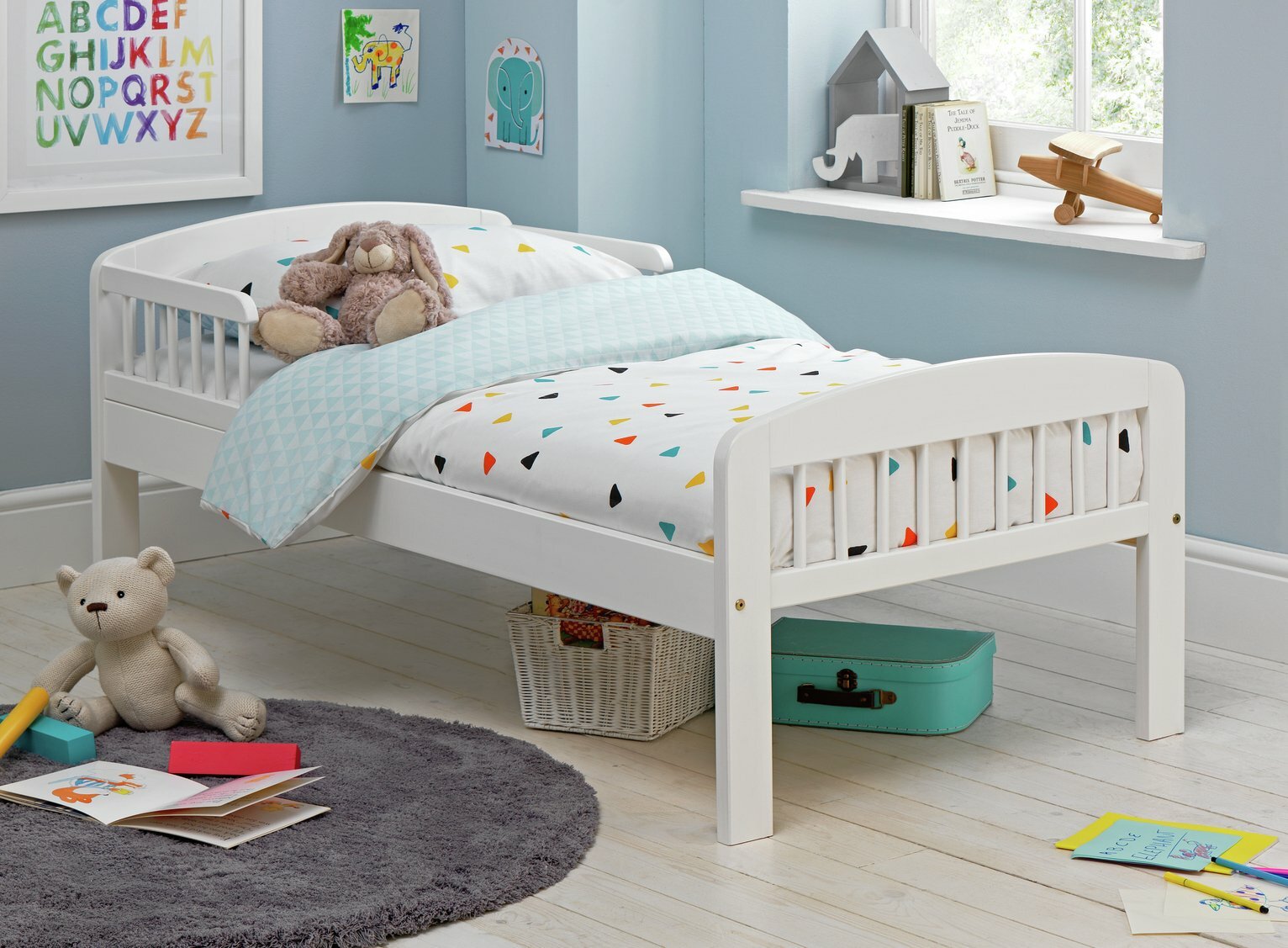 Home Jesse Toddler Bed Frame - White | Sturdy Safe Kids Bed for Nursery Bedroom
