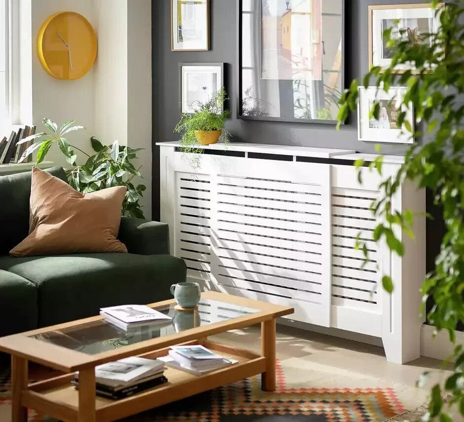 Austin Extendable Radiator Cover White | Adjustable Slatted MDF Cabinet Modern