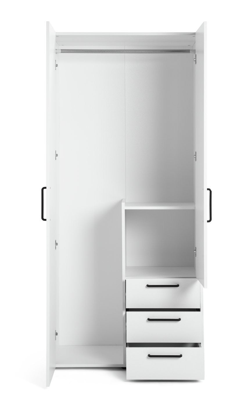 Oldham 2 Door 3 Drawer Wardrobe - White | Double door wardrobe white