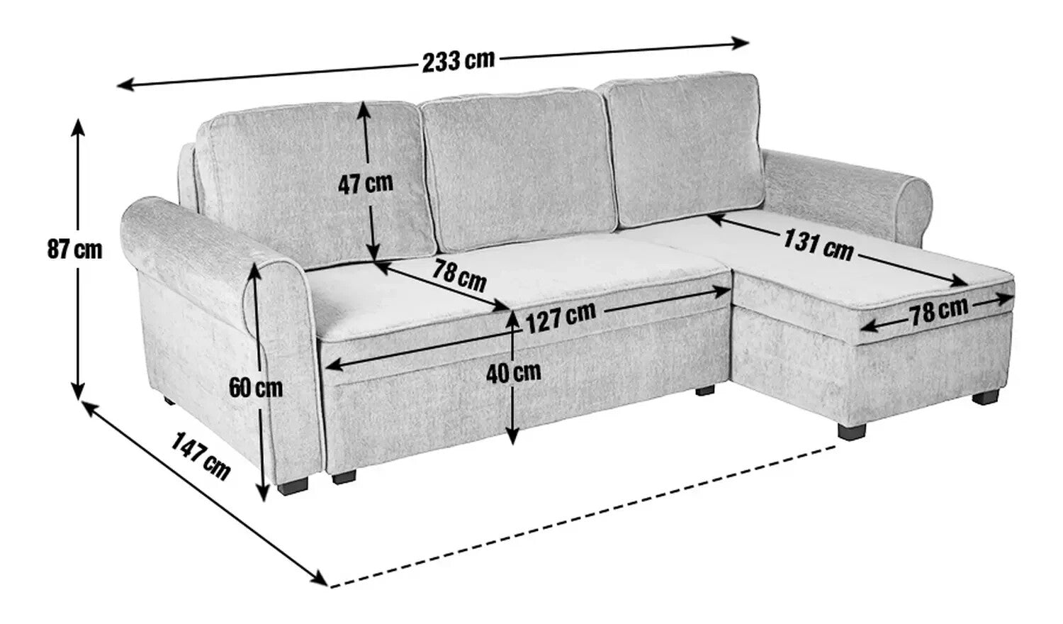 Addie Velvet Reversible Storage Sofa Bed - Grey