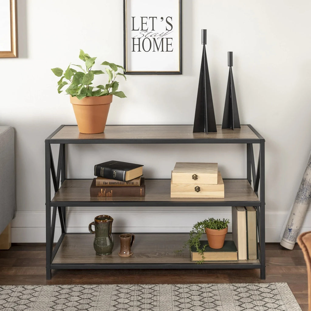 Walker Edison X-Frame Industrial Wood Bookcase â€“ Driftwood