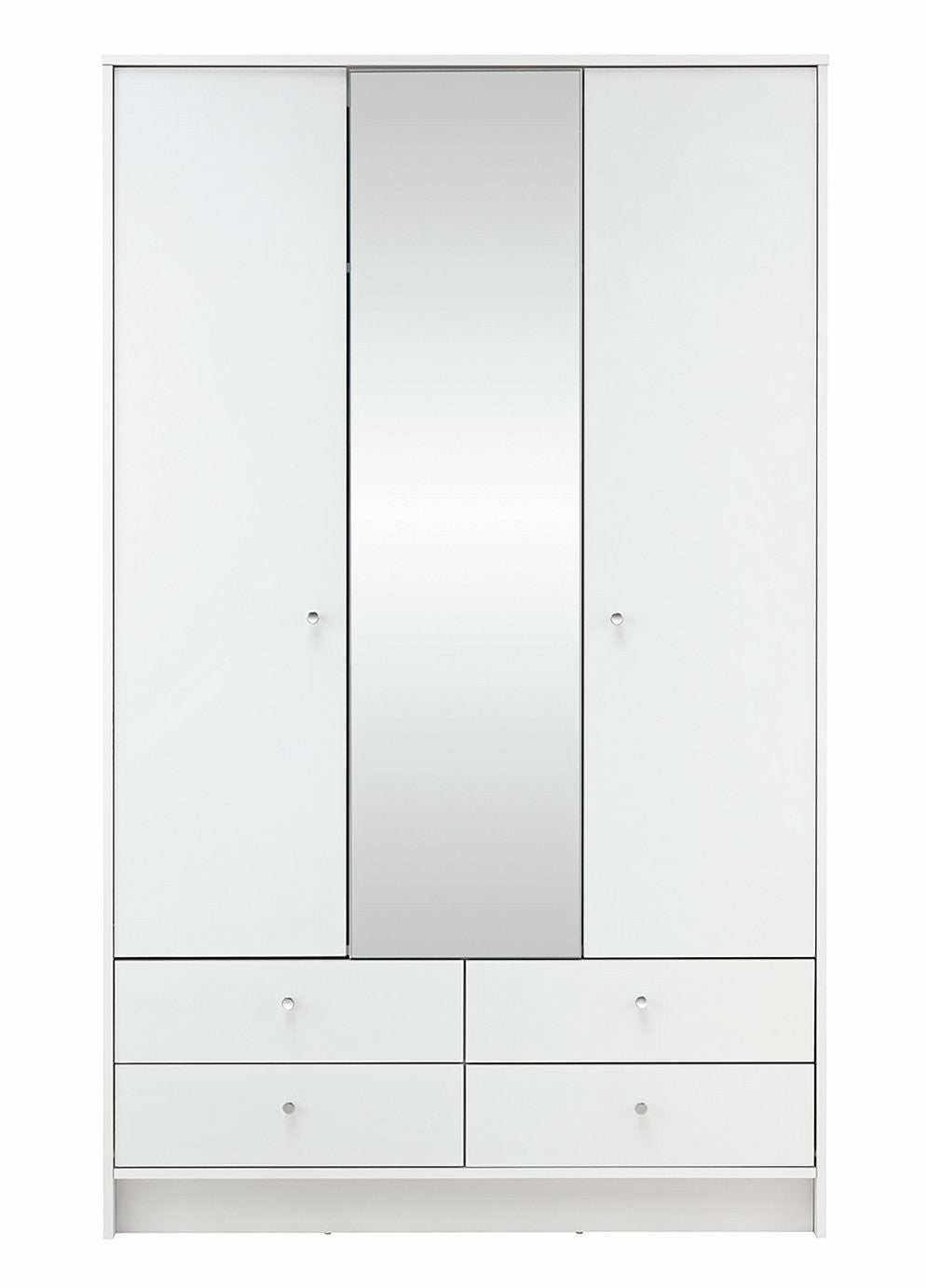 Home Malibu 3 Door 4 Drawer Mirror Wardrobe - White | wardrobe with mirror