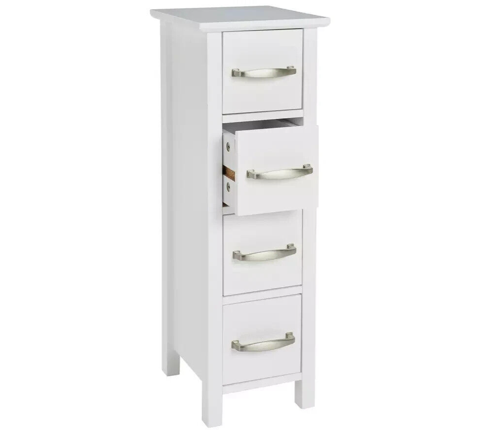 Tongue & Groove 4 Drawer Slimline Unit - White