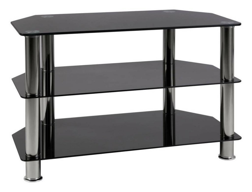 Matrix Glass Corner TV Unit - Black & Chrome | Living Room Storage Stand for TV