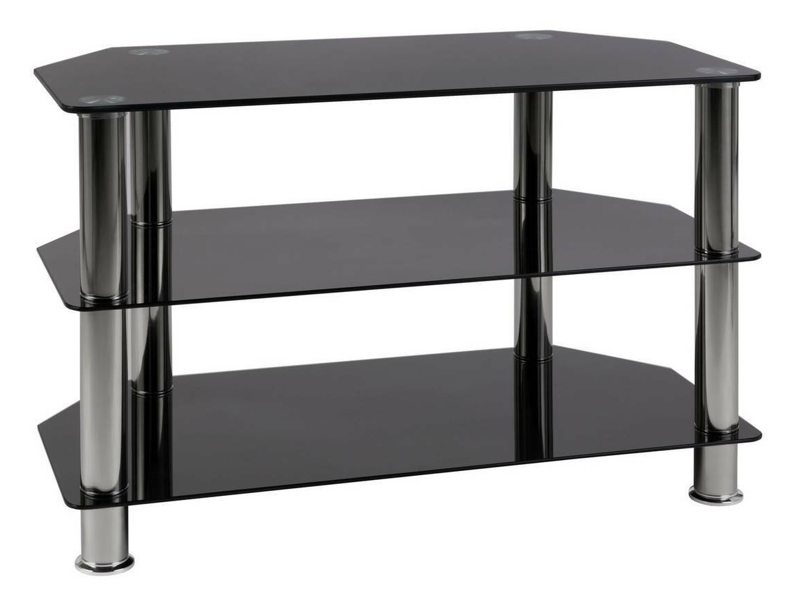 Matrix Glass Corner TV Unit - Black & Chrome | Living Room Storage Stand for TV