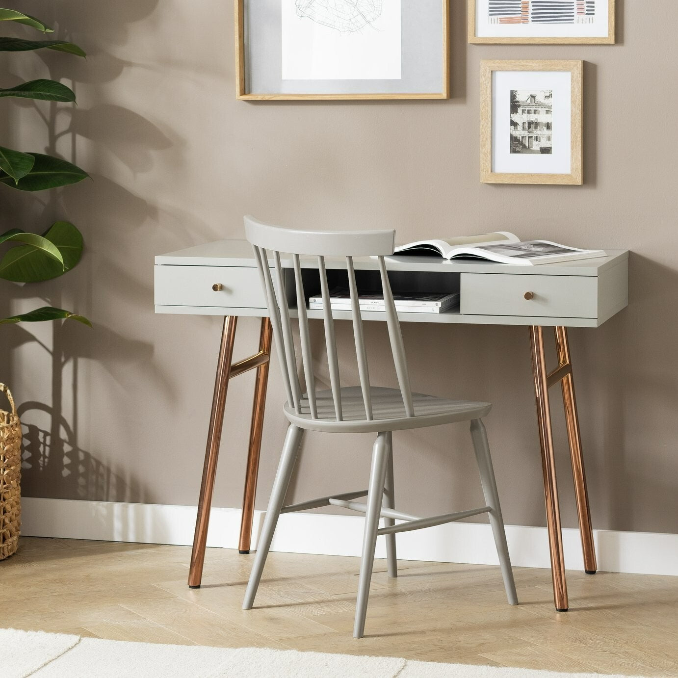 Valence 2 Drawer Office Desk - Grey & Rose Gold