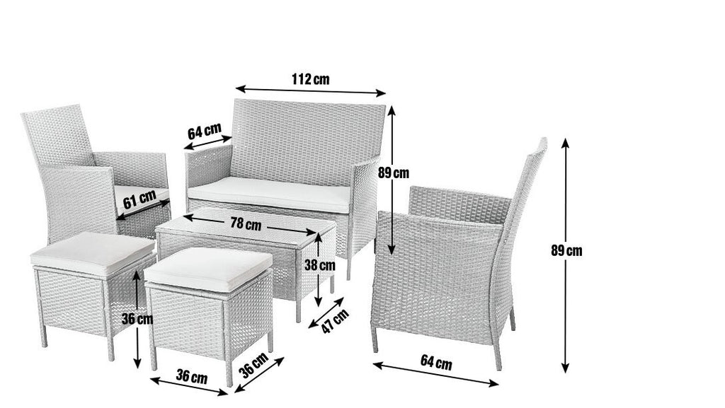 Home 6 Seater Rattan Effect Garden Sofa Set- Dark Grey | Outdoor Patio Furniture