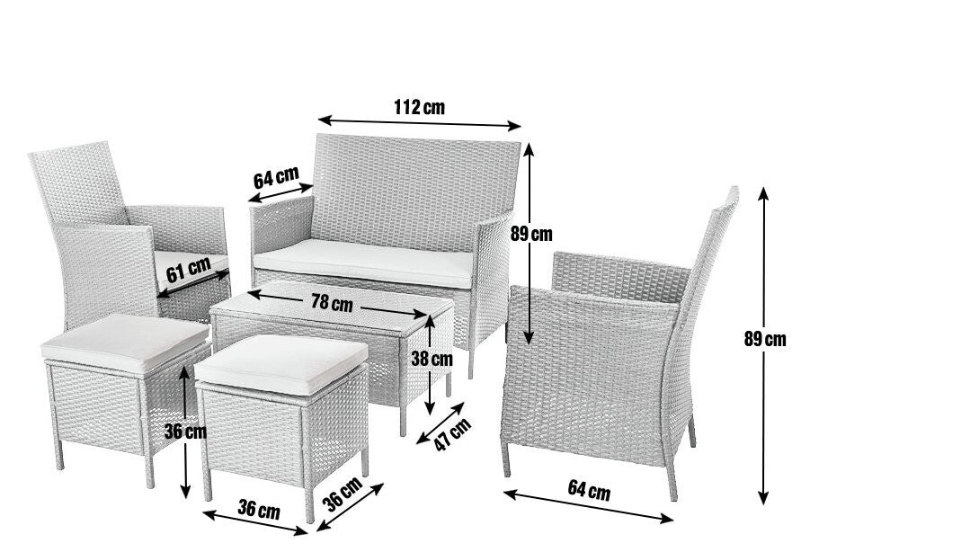 Home 6 Seater Rattan Effect Garden Sofa Set- Dark Grey | Outdoor Patio Furniture