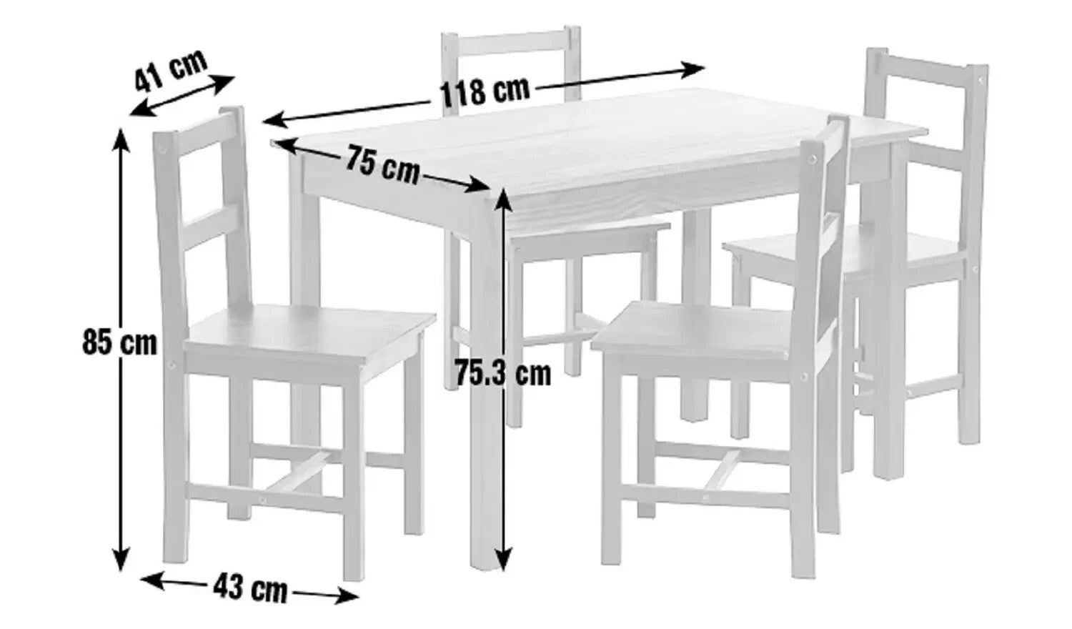Raye Solid Wood Dining Table & 4 White Chairs