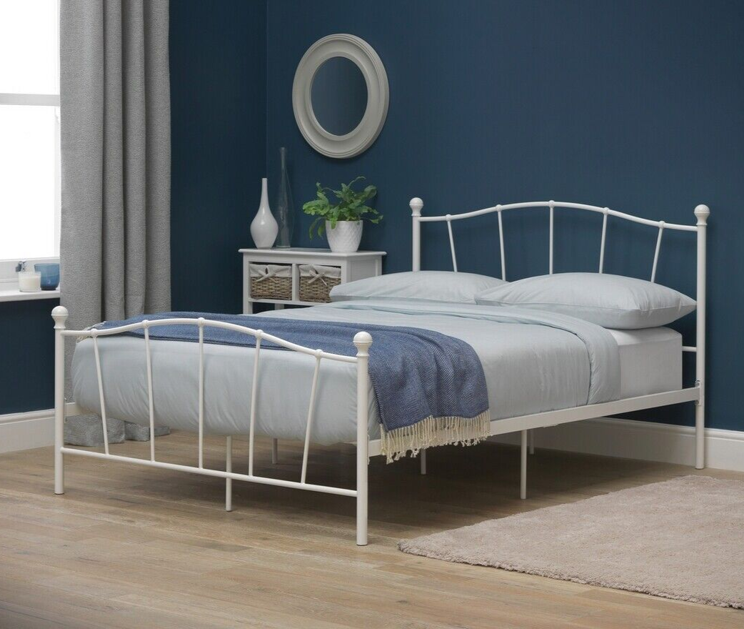 Fleur Small Double Metal Bed Frame - White | Bedroom Furniture for Teen or Guest