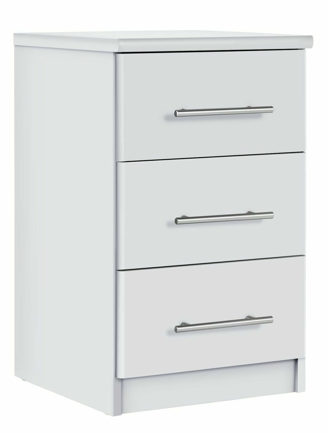 Normandy 3 Drawer Bedside Cabinet - White | Nightstand Storage Bedroom Furniture