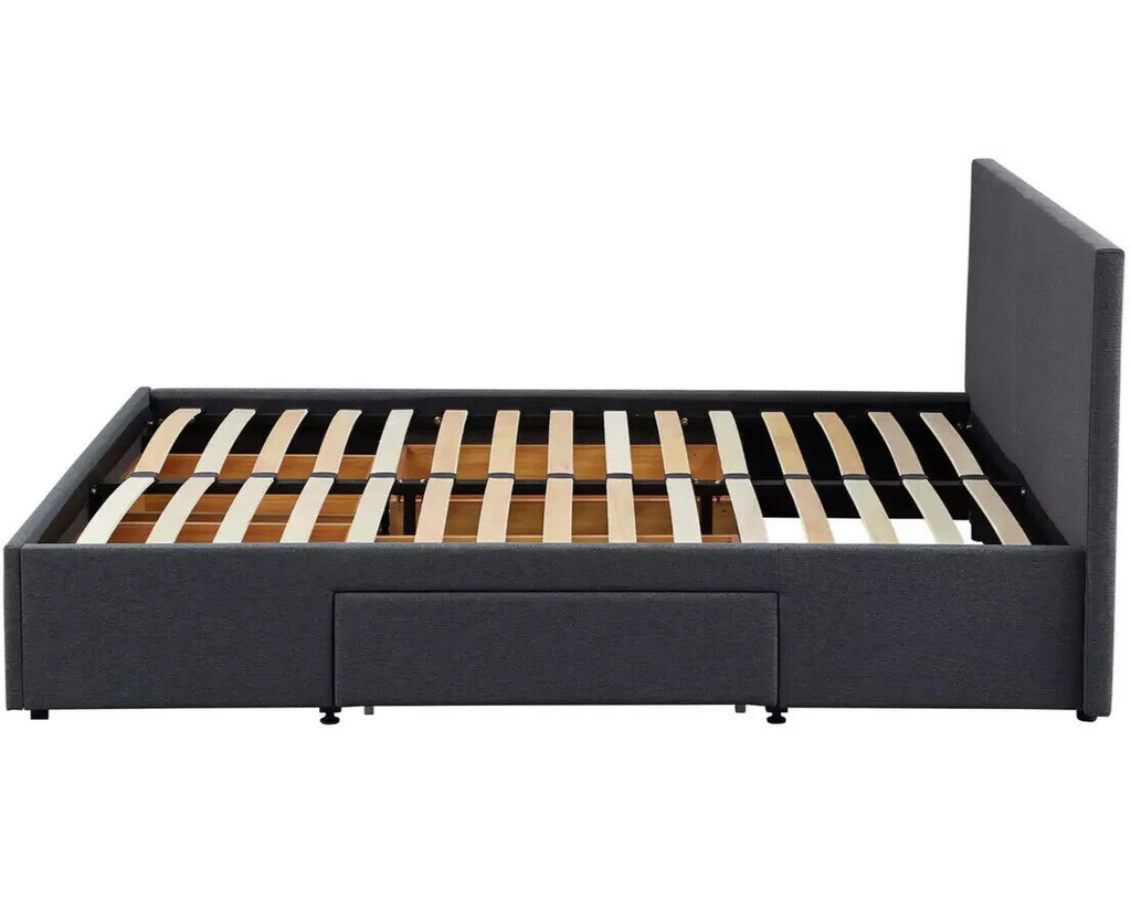 Heathdon 4 Drawer Kingsize Fabric Bed Frame- Grey