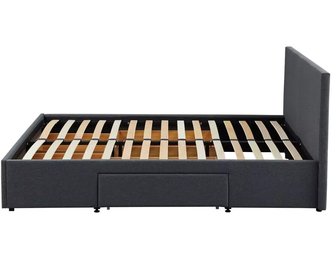 Heathdon 4 Drawer Kingsize Fabric Bed Frame- Grey