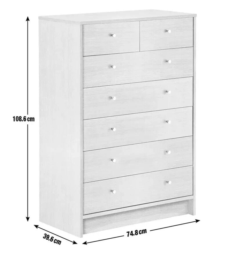 Malibu 5 Wide 2 Narrow Drawer Chest - White ( B Grade )