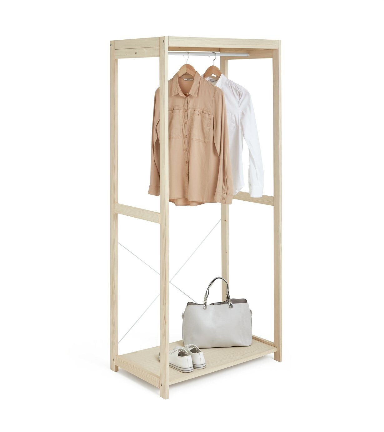 Habitat Flicka Open Single Rail Wardrobe - Pine | Clothes Rack, Hanging Rail, Sl