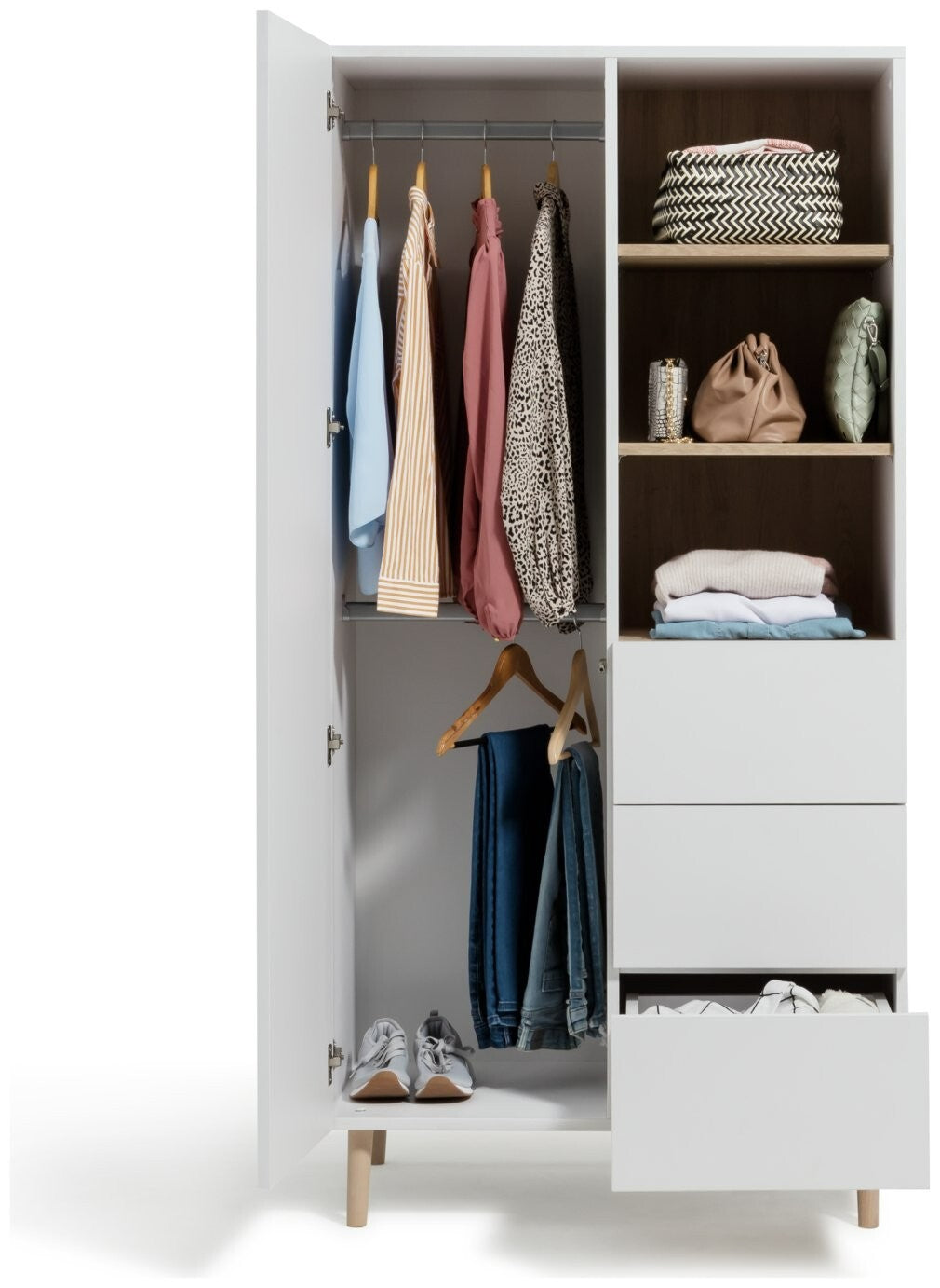 Skandi 1 Door 3 Drw Open Wardrobe -White Two Tone