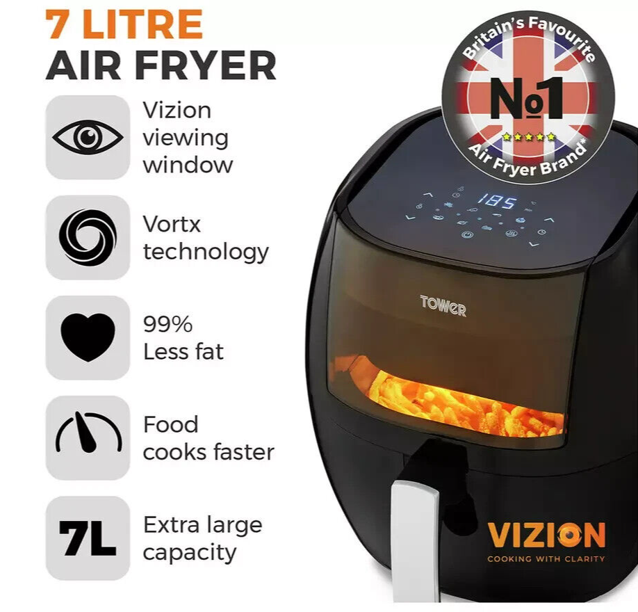 Tower T17072 7L Digital Vortx Vizion Air Fryer - Black