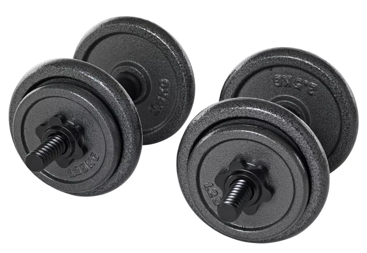 Opti 50KG Cast Iron Barbell Dumbbell Set | Dumbbells and Bar Set Weights Workout