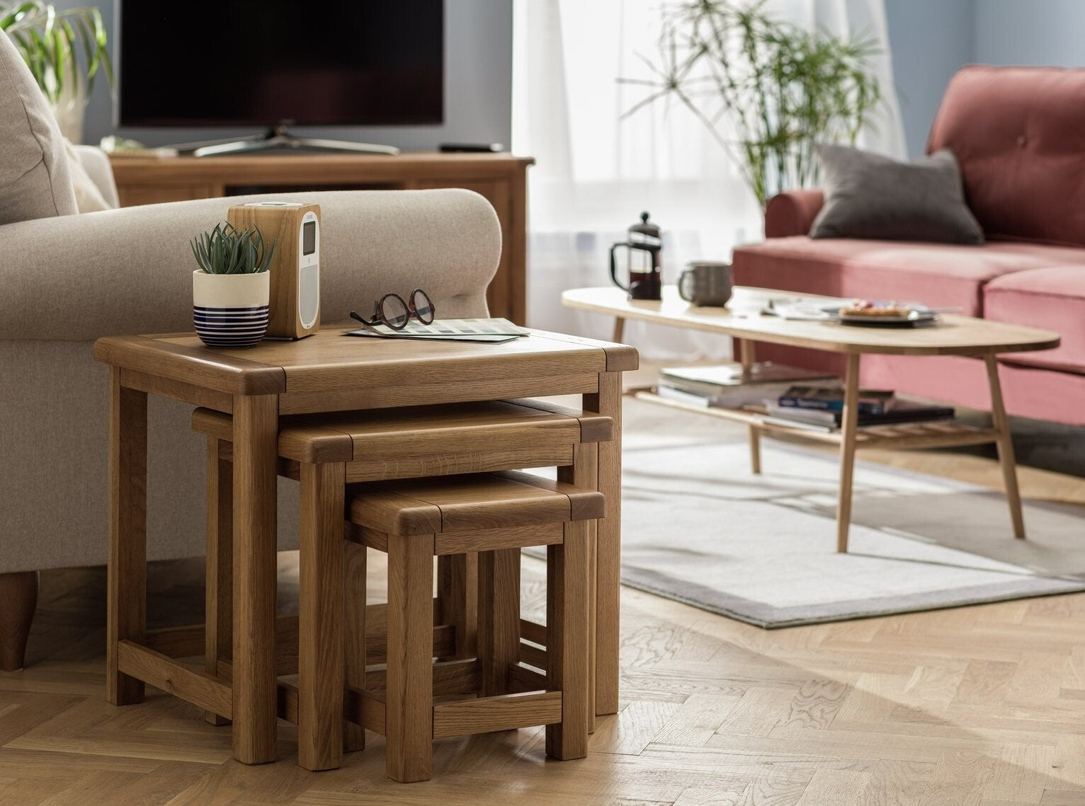 Kent Nest of 3 Tables - Grey & Oak