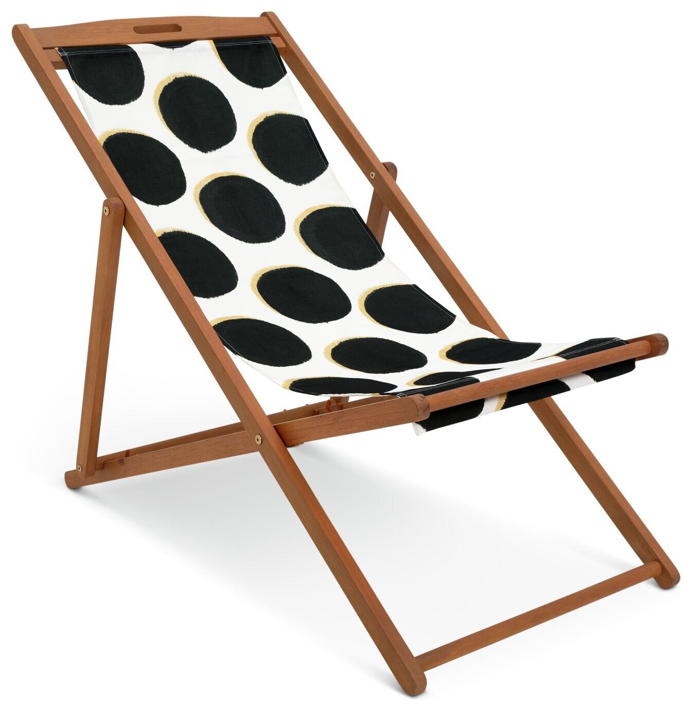 Habitat Folding Wooden Garden Deck Chair - Black & White | Outdoor Patio Lounger