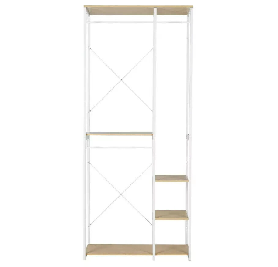 Double 2 Rail 4 Shelf Wardrobe White | Open Closet Organizer Hanging Storage