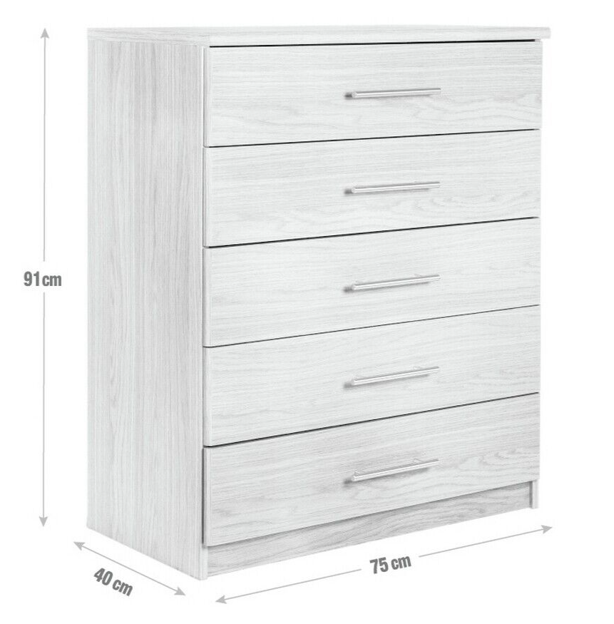 Home Normandy 5 Drawer Chest of Drawers White | Storage Furniture for Bedroom