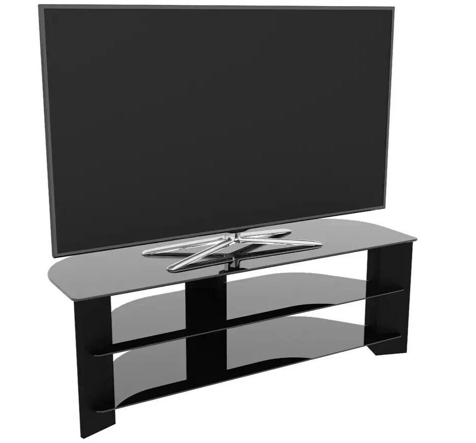 AVF Corner TV Stand With Storage in Black - Up to 65 Inch TV Unit Glass - 130cm