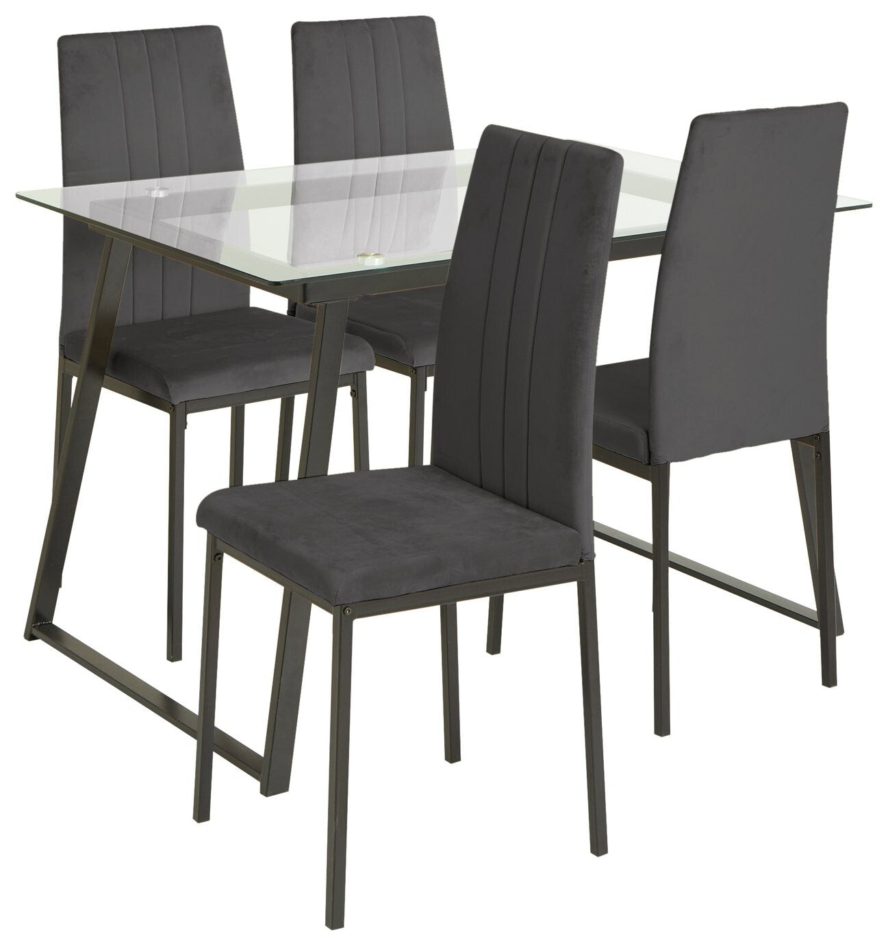 Home Tyrus Glass Dining Table & 4 Charcoal Chairs | Modern Kitchen Dining Set