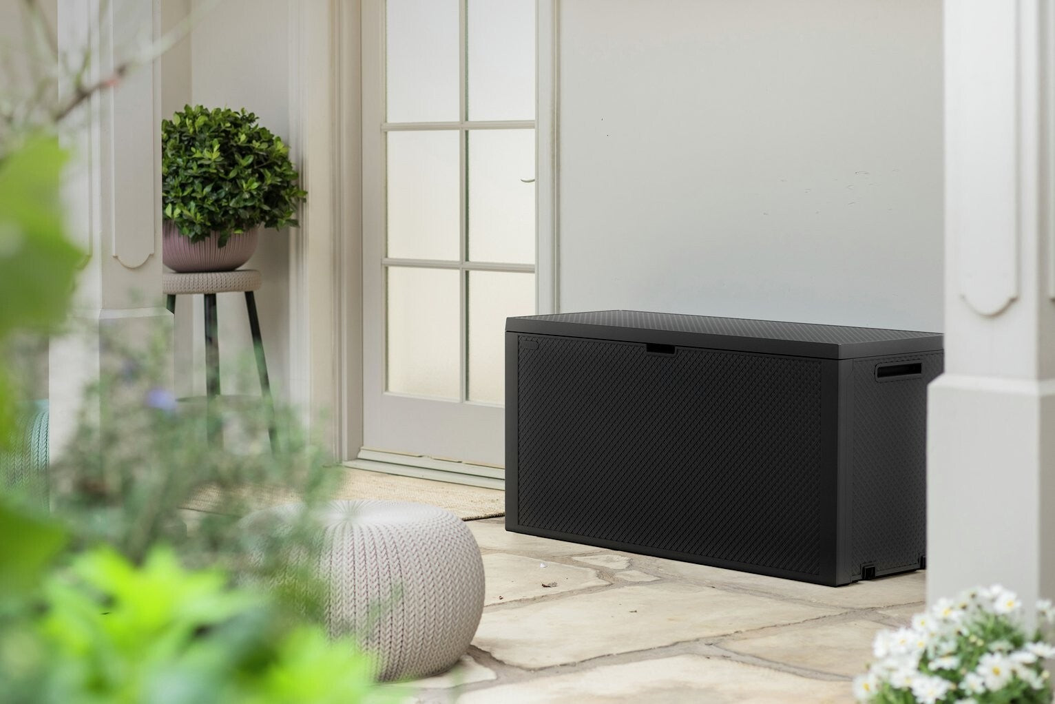 Keter Emily 277L Outdoor Garden Storage Box - Grey | Grey Plastic Storage Chest