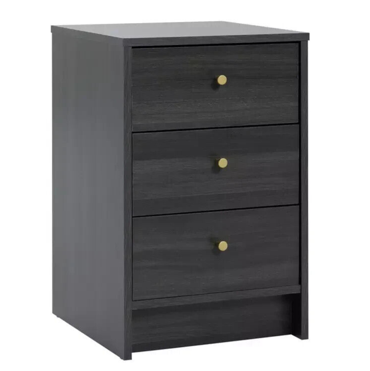Malibu 3 Drawer Bedside Table - Black Oak Effect | Cupboard